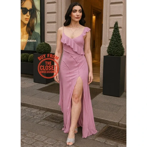 MANGO Asymmetric Ruffle Pink Flowy Maxi Dress NWT (6 & 8)